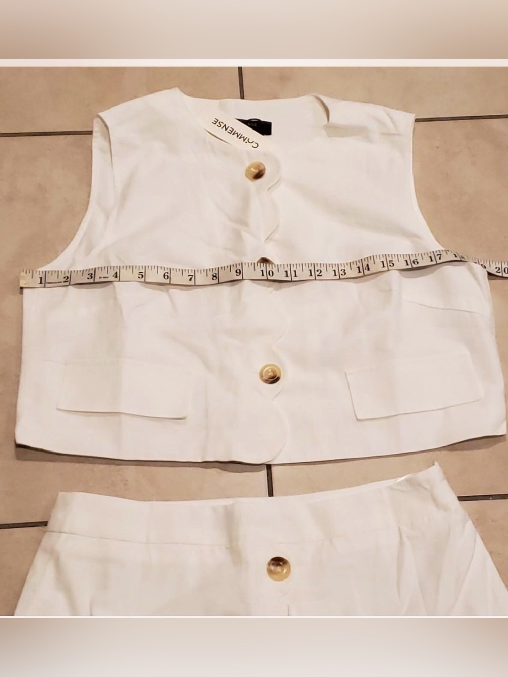 Commense Cotton Linen Scalloped Trim Vest & Skirt Set - Picture 5 of 8